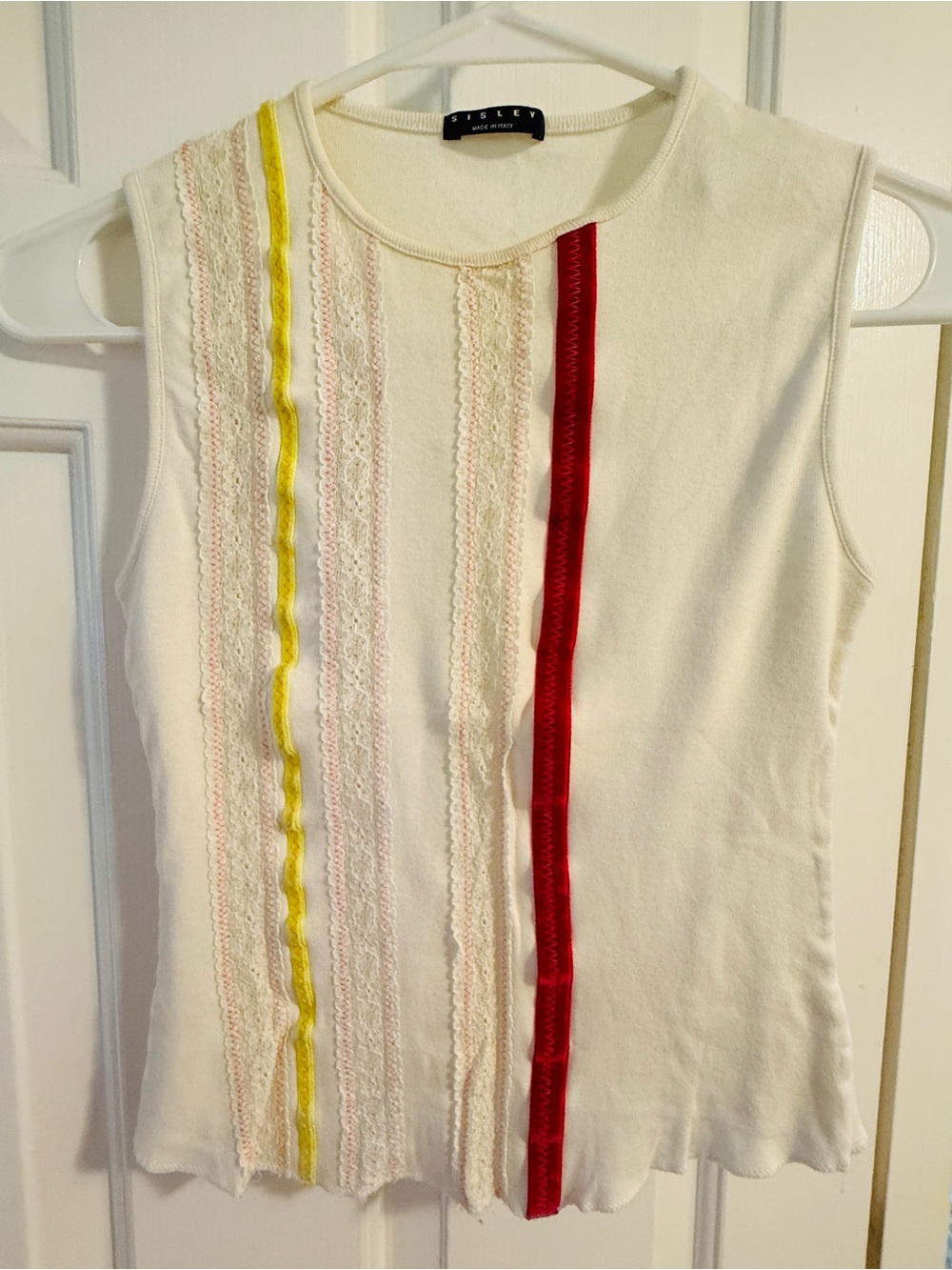 Sisley Cream Tank Top with Red and Yellow Ribbon Stripes